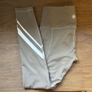 Tory Burch Taupe Leggings with White Stripe Accent
